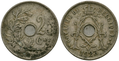 Бельгия 25 сантимов 1923 Belgique KM 68 медно-никель 4165-515