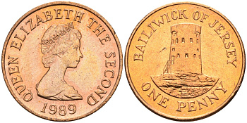 Джерси 1 пенни 1989 Елизавета II (1952-2022), башня Святого Клемента KM 54 бронза UNC 4582-214
