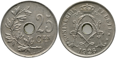 БЕЛЬГИЯ 25 САНТИМОВ 1926 BELGIE KM 69 медно-никель 91-511