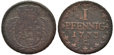 САКСОНИЯ 1 ПФЕННИГ 1773 С KM 1000 медь 75-1141