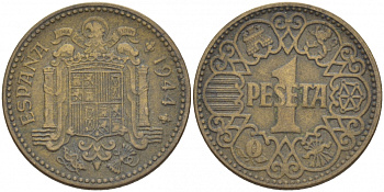 ИСПАНИЯ 1 ПЕСЕТА 1944 НАЦИОНАЛЬНОЕ ПРАВИТЕЛЬСТВО (1939-1947) KM 767 алюминиевая бронза 3457-713