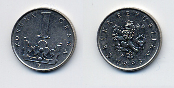 ЧЕХИЯ 1 КРОНА 1993 KM 7 сталь плакированная никелем 46-911