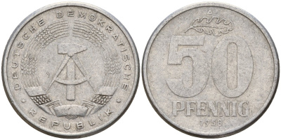ГДР 50 пфеннигов 1958 A KM 12.1 алюминий 65-445