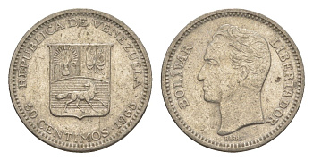 Венесуэла 50 сентимо 1965 Симон Боливар Y 41 никель 4582-734