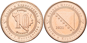 Босния и Герцеговина 10 фенигов 2021 KM 115 сталь плакированная медью UNC 4602-1022
