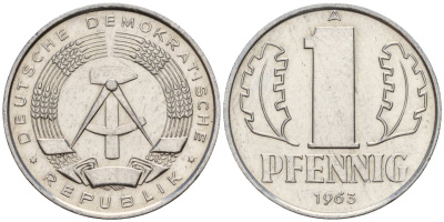 ГДР 1 пфенниг 1963 A KM 8.1 алюминий 44-1055