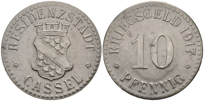 ГЕРМАНИЯ КАССЕЛЬ 10 ПФЕННИГОВ 1917 КРИГСГЕЛЬД железо 75-1622