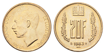 Люксембург 20 франков 1983 Герцог Жан (1964-1999) KM 58 алюминиевая бронза UNC 4706-547