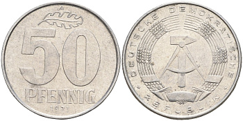 ГДР 50 пфеннигов 1971 A KM 12.2 алюминий 4143-757