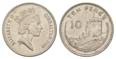 Гибралтар 10 пенсов 1989 KM 23.1 медно-никель 4563-843