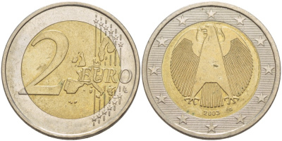 ГЕРМАНИЯ 2 ЕВРО 2003 G KM 214 биметалл 4543-453