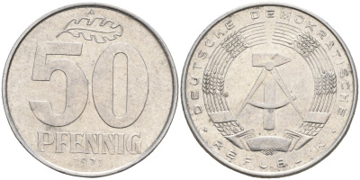 ГДР 50 пфеннигов 1971 A KM 12.2 алюминий 4143-757