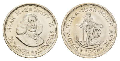ЮАР 10 центов 1963 Ян ван Рибек KM 60 серебро UNC 76-935