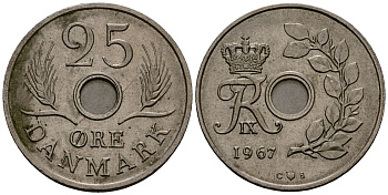 Дания 25 эре 1967 Фредерик IX (1947-1972) KM 855 медно-никель 4176-545