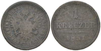 Австрия 1 крейцер 1851 ? Франц Иосиф I (1848-1916) KM 2185 медь 4617-358