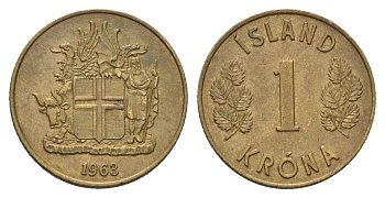 Исландия 1 крона 1963 KM 12a никель латунь 4691-433