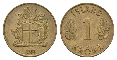 Исландия 1 крона 1963 KM 12a никель латунь 4691-433