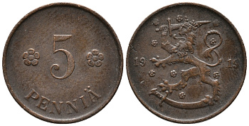 Финляндия 5 пенни 1919 KM 22 медь 99-429