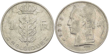 Бельгия 1 франк 1963 Belgique, Бодуэн I (1951-1993) KM 142.1 медно-никель 119-454