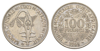 Западная Африка (BCEAO) 100 франков 1968 KM 4 никель 4620-1221