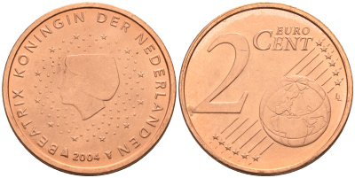 Нидерланды 2 евроцента 2004  КМ 235 сталь плакированная медью UNC   4160-1148