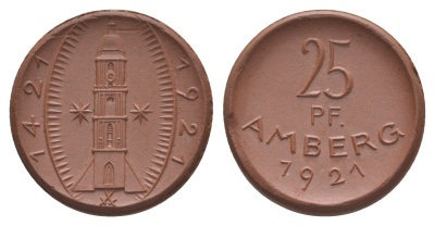Амберг 25 пфеннигов 1921 Men05 474.2, Men18 649.2, Scheuch 99a фарфор 1094-10-72