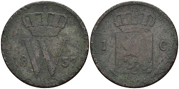 Нидерланды 1 цент 1837 Виллем I (1815-1840) KM 47 медь    4177-317
