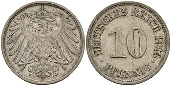 Германия 10 пфеннигов 1913 F J. 13,  KM 12 медно-никель    4603-735