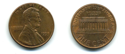 США 1 ЦЕНТ 1995 ЛИНКОЛЬН KM 201b цинк плакированный медью 4364-251