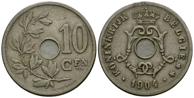Бельгия 10 сантимов 1904 Belgie KM 53 медно-никель 4172-1127