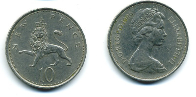 Великобритания 10 пенсов 1969 Елизавета II (1952-2022) KM 912, Spink 4231 (F1) медно-никель  4110-1146