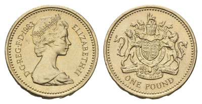 Великобритания 1 фунт 1983 Елизавета II (1952-2022) KM 933, Spink 4221 никель латунь UNC 4675-711