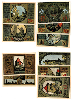 Шлейзинген (Пруссия, Саксония) полный набор из 5 нотгельдов (25, 50 и 75 пфеннигов) 1921 Mehl Grabowski 1181 бумага UNC (пресс) 7556-69-1-1