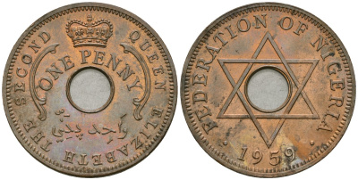 Нигерия 1 пенни 1959 Елизавета II (1952-), Британский протекторат KM 2 бронза 81-314