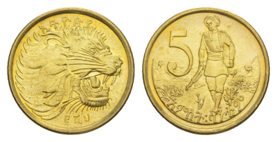 Эфиопия 5 сантимов 2012 KM 44.3 сталь плакированная латунью UNC 4189-1032