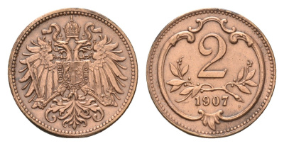 Австрия 2 геллера 1907 Франц Иосиф I (1848-1916) KM 2801 бронза 66-429