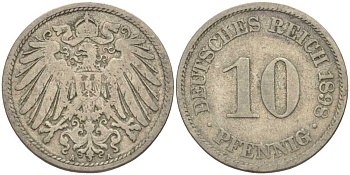 ГЕРМАНИЯ 10 ПФЕННИГОВ 1898 A KM 12, J. 13 медно-никель 4401-1035