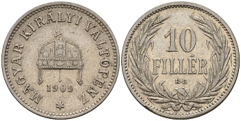 Венгрия 10 филлеров 1909 Франц Иосиф (1848-1916) KM 482 никель 4152-137