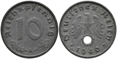 Германия 10 рейхспфеннигов 1940 A KM 101, J. 371 цинк 95-733