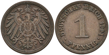 Германия 1 пфенниг 1904 A KM 10, J. 10 медь 4567-1157