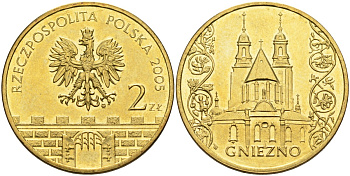 Польша 2 злотых 2005 MW, серия исторические места, Гнезно (Gniegno), собор Девы Марии KM 564, Parchimowicz 956 нордик 4586-1135