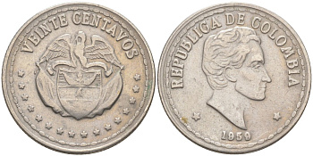 Колумбия 20 сентаво 1959 Симон Боливар KM 215.1 медно-никель 219-1015
