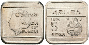 Аруба 5 флоринов 1996 Беатрикс (1980-2013) KM 12 стал плакированная никелем 4619-443