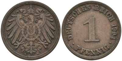 Германия 1 пфенниг 1904 A KM 10, J. 10 медь 4567-1157