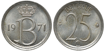 БЕЛЬГИЯ 25 САНТИМОВ 1971 KM 154.1 медно-никель 72-822