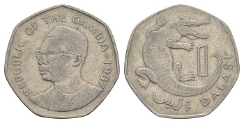 Гамбия 1 даласи 1987 год-тип KM 13 медно-никель 4653-1011