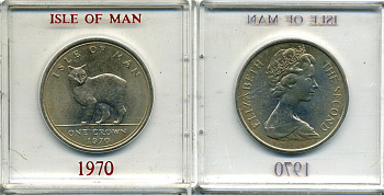 Остров Мэн 1 крона 1970 кошка Мэна, в оригинальной пластиковой коробке KM 18 медно-никель UNC 6-6-1-76