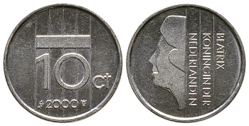 НИДЕРЛАНДЫ 10 ЦЕНТОВ 2000 БЕАТРИКС KM 203 никель 4383-1116