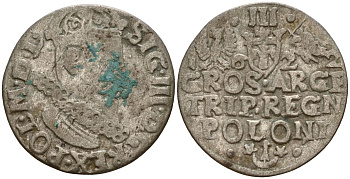 Польша, Эльбинг трояк (3 гроша) 1622 Сигизмунд III Ваза (1587-1632), Монетный двор Краков, герб "Сас" - управляющий монетного двора Миколай Данилович в 1616-1624 Iger K.22.1.a, KM 31 серебро 4160-313