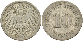 ГЕРМАНИЯ 10 ПФЕННИГОВ 1893 J KM 12, J. 13, Weege 8 медно-никель 261-1254